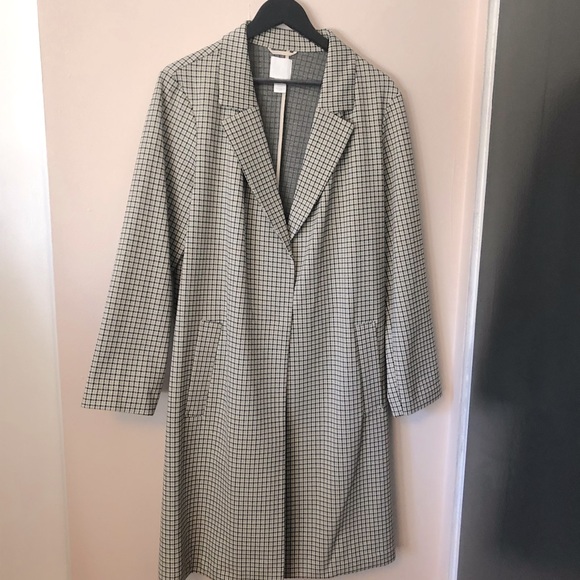 H&M Jackets & Blazers - H&M BLACK CREAM GLEN CHECK TRENCH COAT
